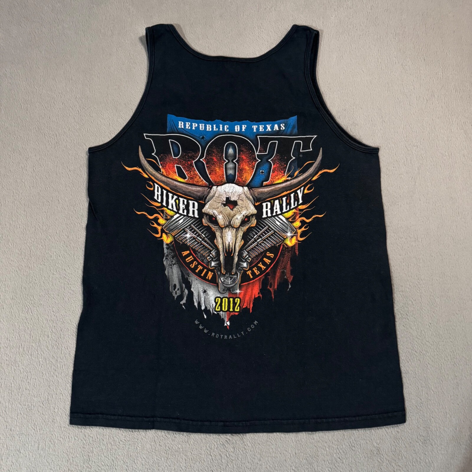 Austin Texas 2012 3D Biker Rally Motorcycle Tank Top Sleeveless Skull T Shirt -M