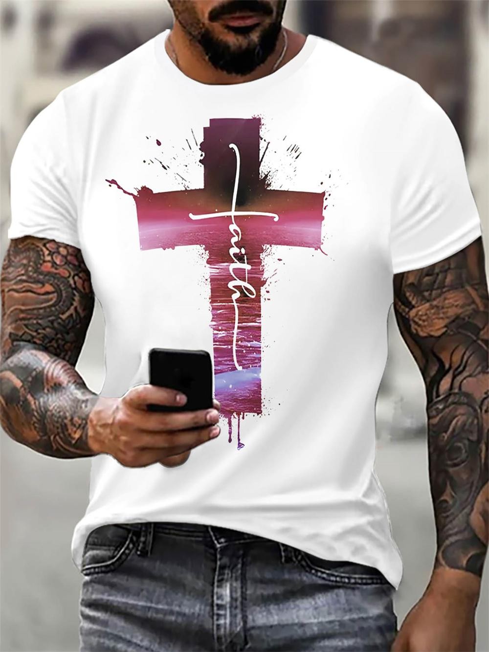 Christian Mens Clothing T Shirts Oversized T Shirt Gothic Jesus Christ Cross 3D
