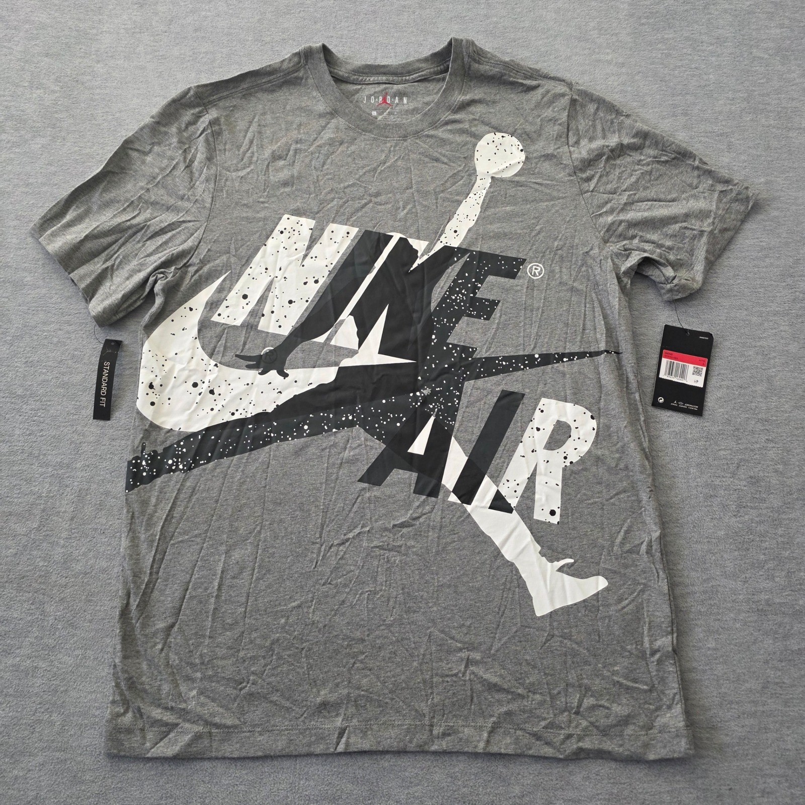 Jordan Jumpman Air Mens T-Shirt Grey Black White Graphic CT6751-093 Large NEW