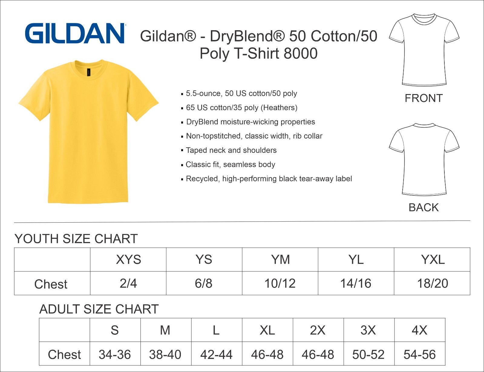 Gildan® – DryBlend® 50 Cotton/50 Poly T-Shirt 8000, 8000B