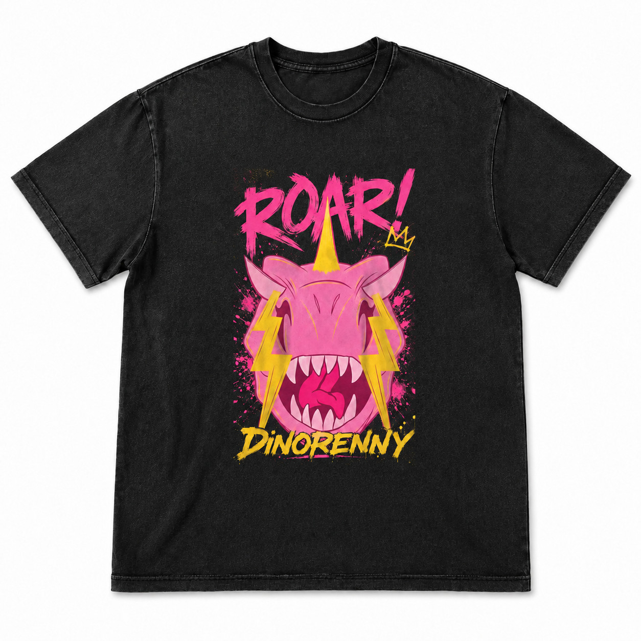 Roar Pink Dinosaur Shirt Neon Monster Graphic Tee Vintage Washed Unisex