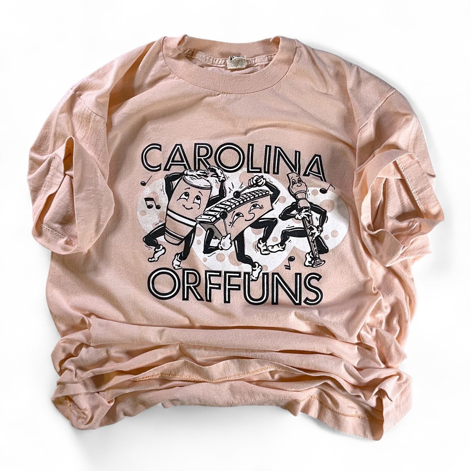 Vtg 80s Carolina Orffuns T-Shirt Cartoon Music Instruments Screen Stars USA L