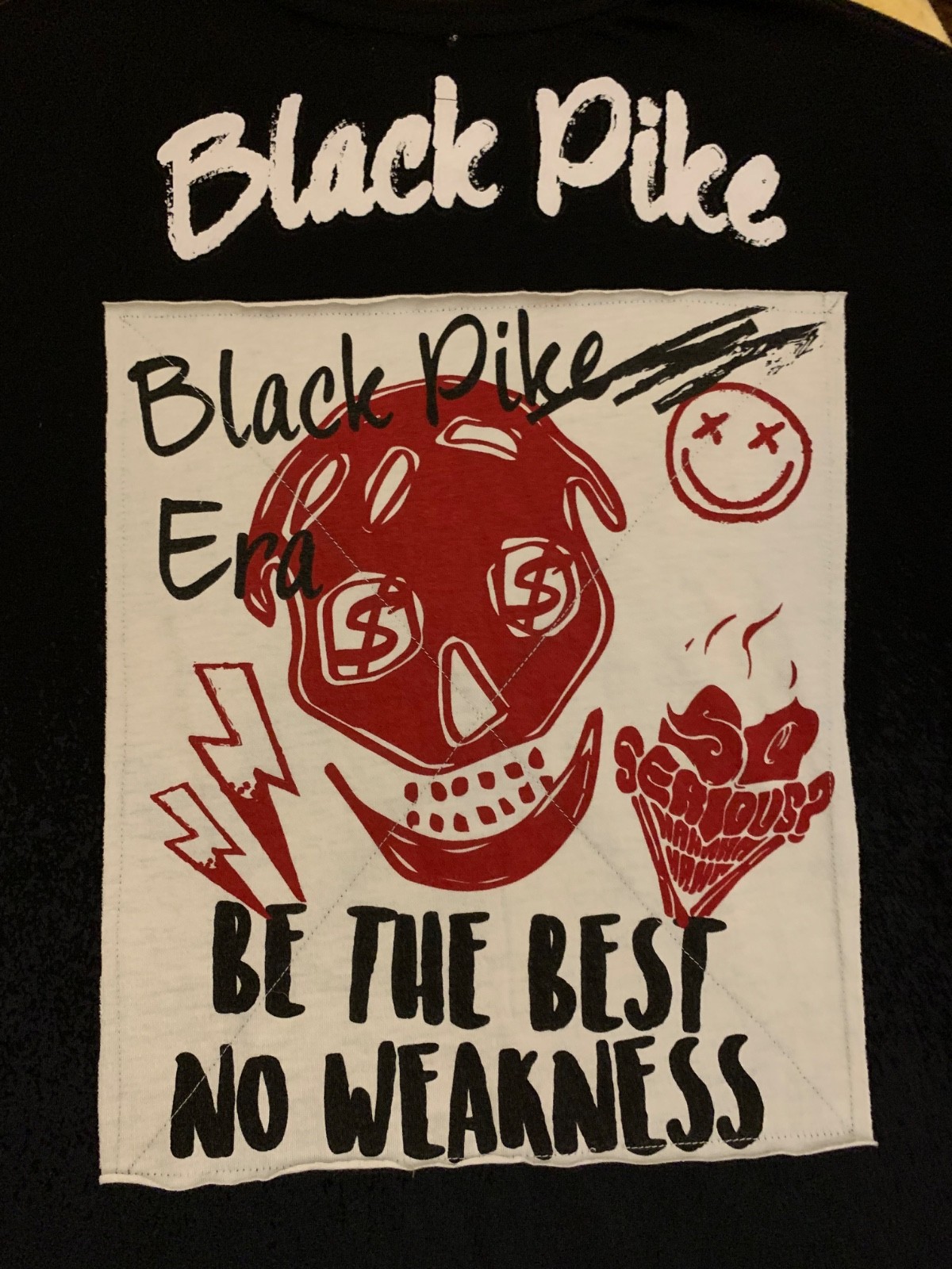 Black Pike men’s all seasons T shirt graphic printed black red white M cott blen
