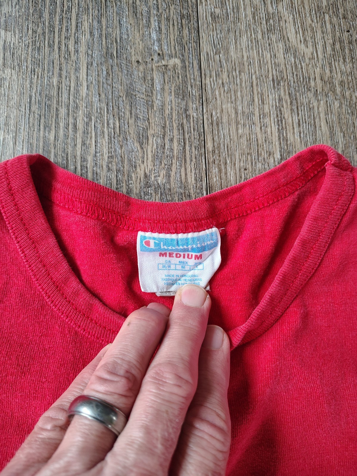 Champion Shirt Mens Medium Red Script Logo Short Sleeve Crewneck Tee Athletic