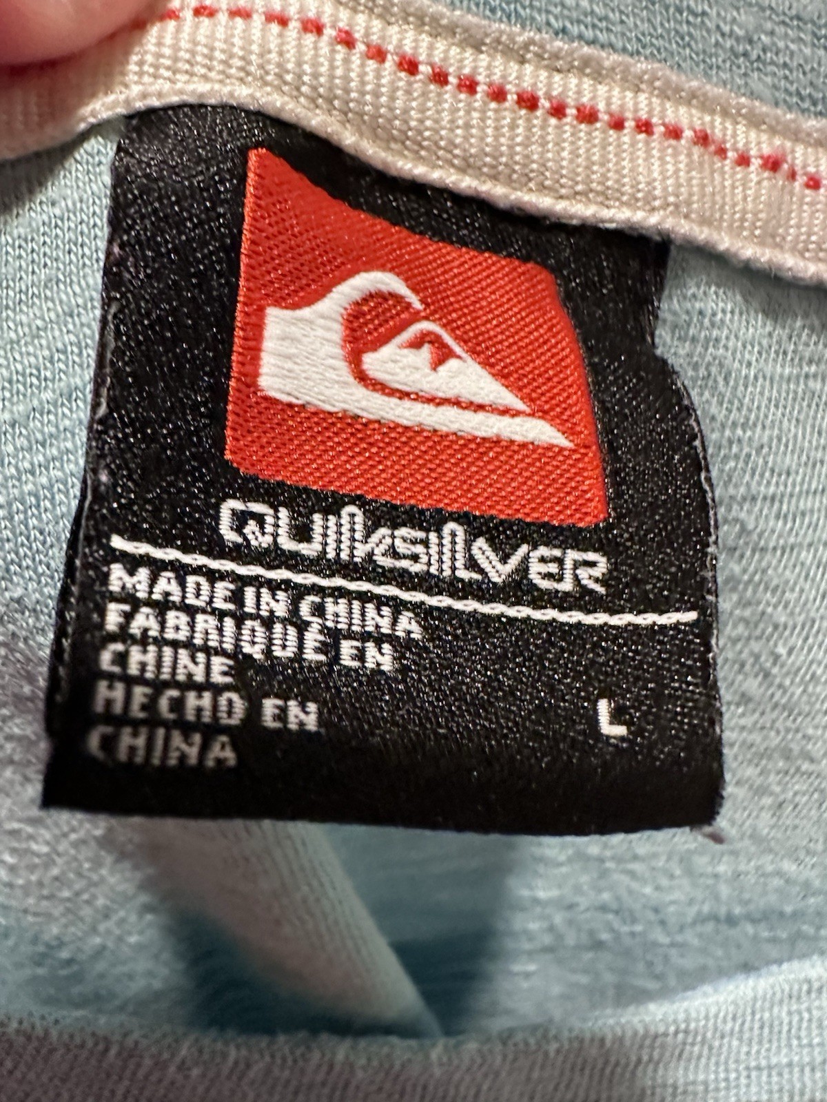 Quicksilver Logo T-Shirt Blue Pocket Tee Surf Skate Size Large Y2K Chambray