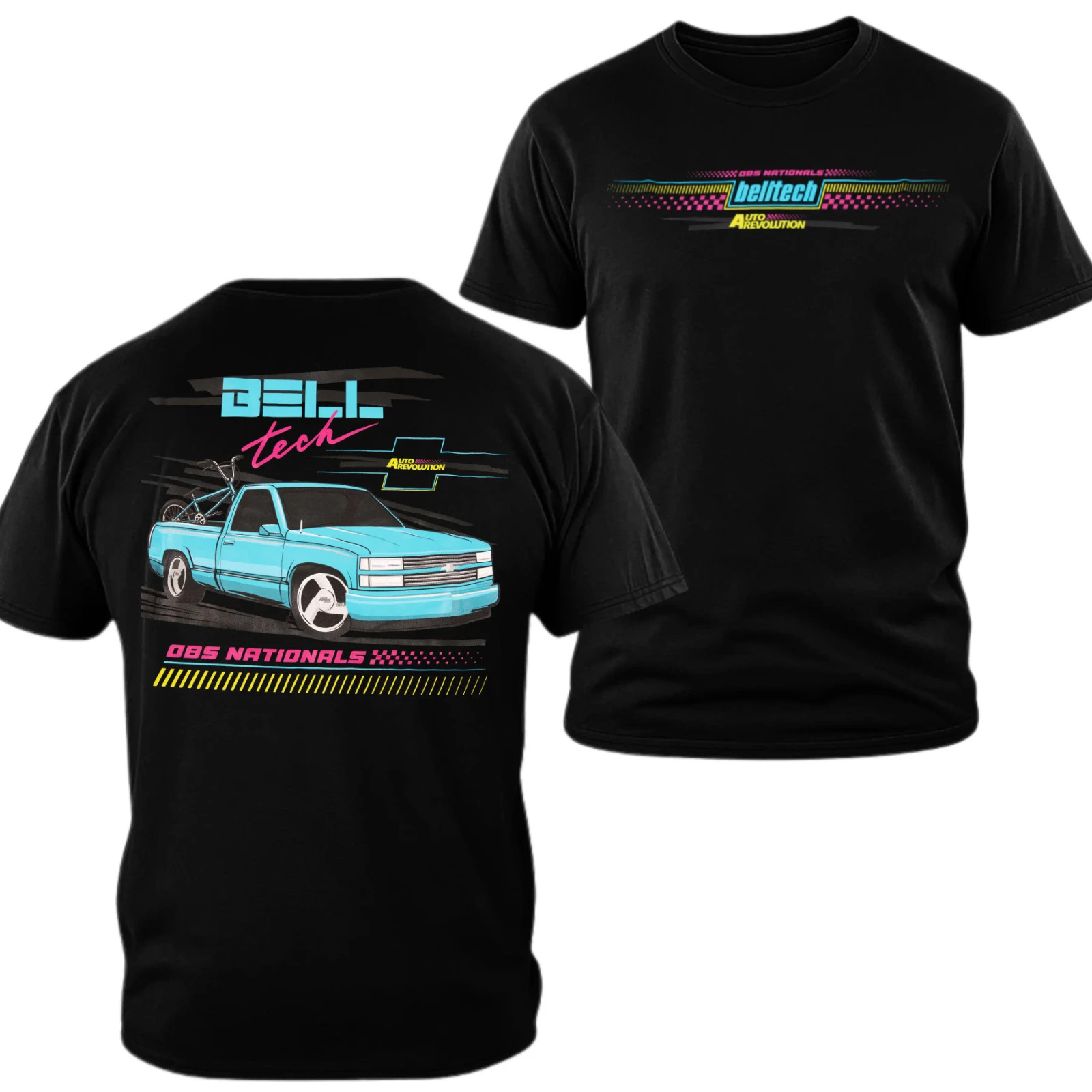 Belltech OBS Nationals T-shirt, 2 Sides Print Retro Lowered Truck Graphic Tee