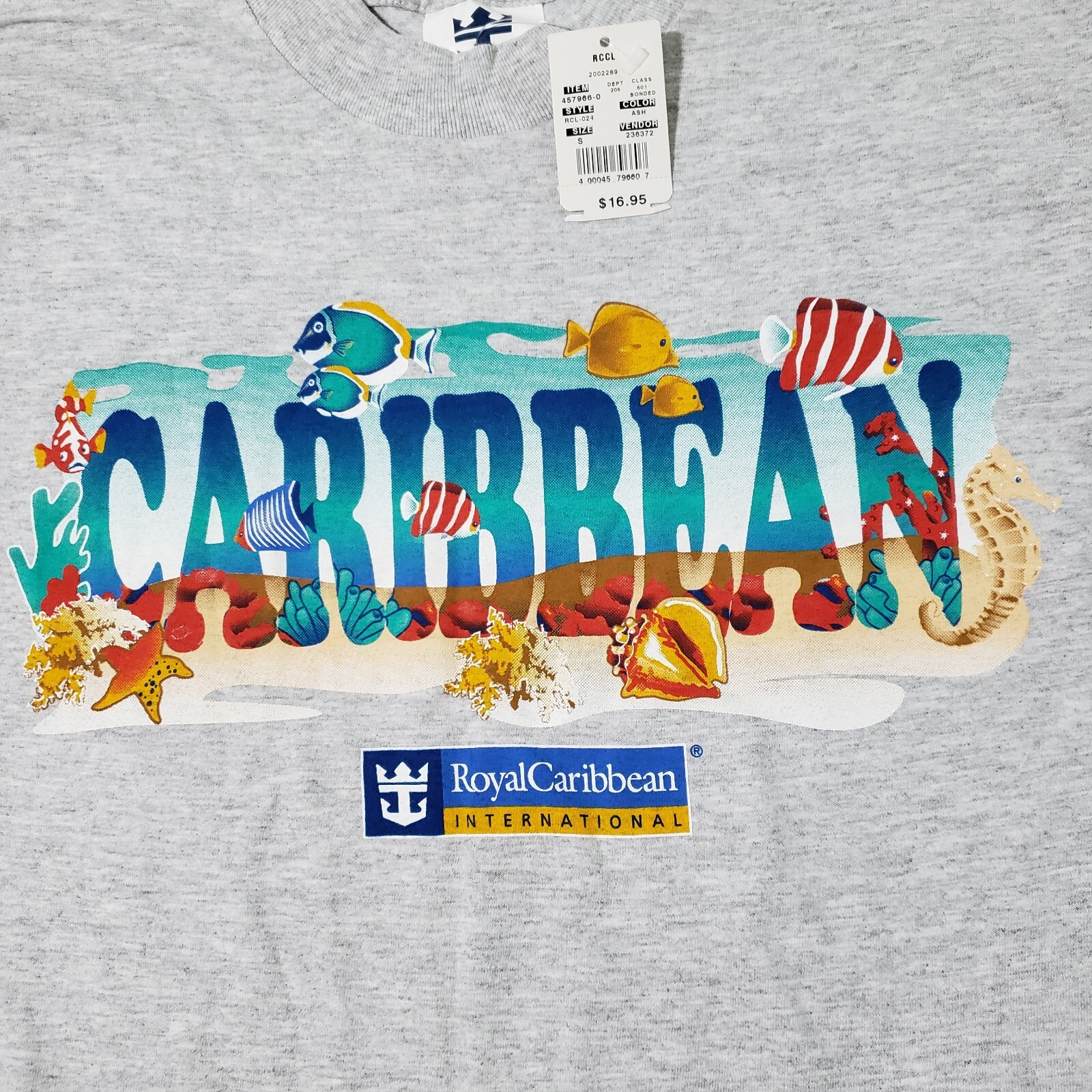 NWT Royal Caribbean International T-Shirt Size Small Gray Aquatic Fish Seahorse