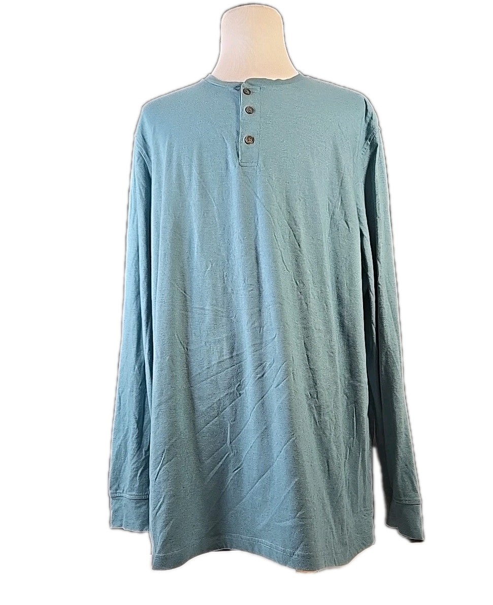 Men’s 3XLT Tshirt. Henley Style Teal Shirt, Preowned Long Sleeves Top