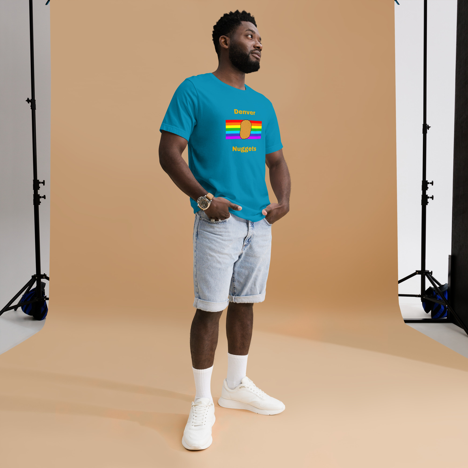 Denver Nuggets Rainbow Powder Blue Unisex T-Shirt