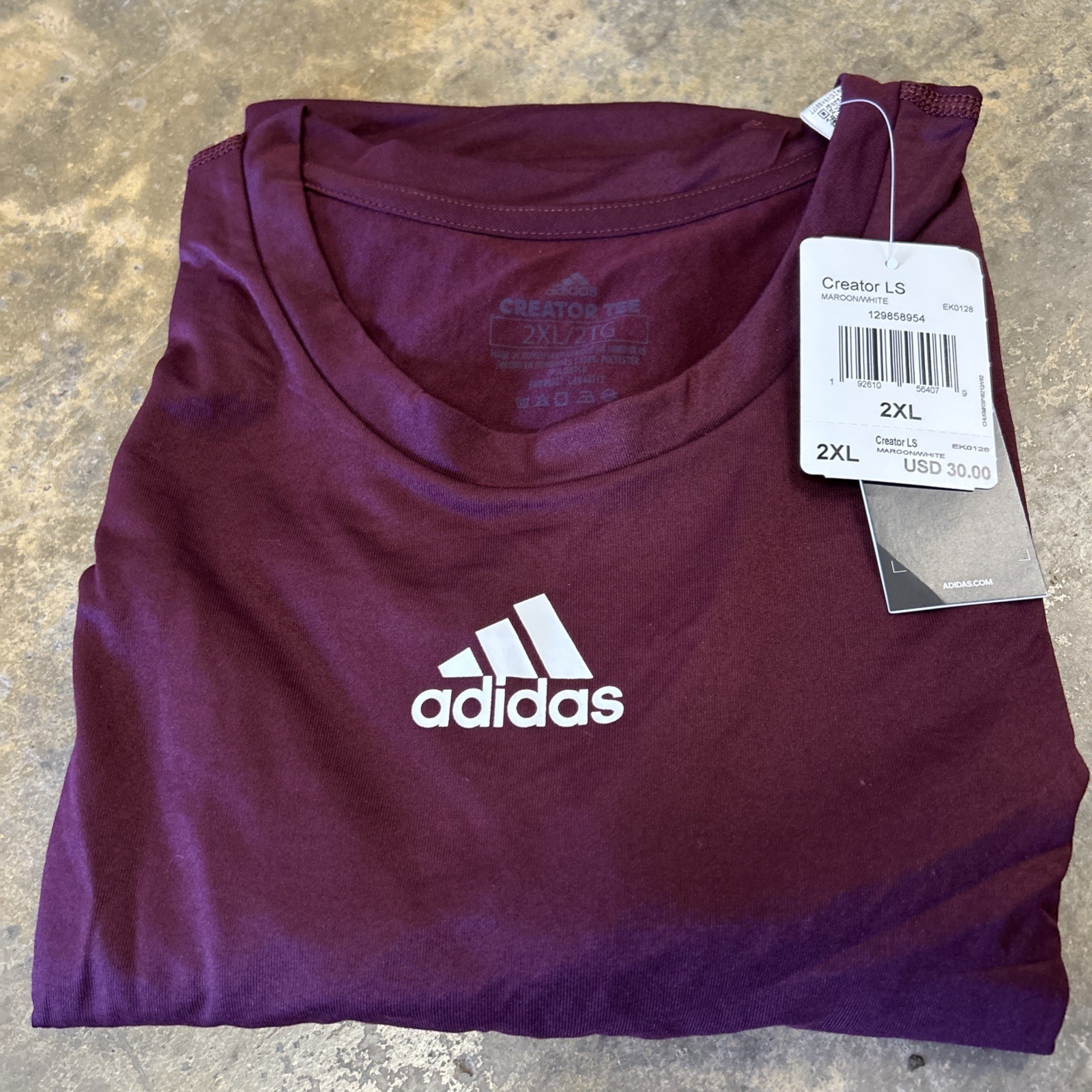 adidas Creator Long Sleeve Tee Maroon EK0128 Men’s Size 2XL New W Tags