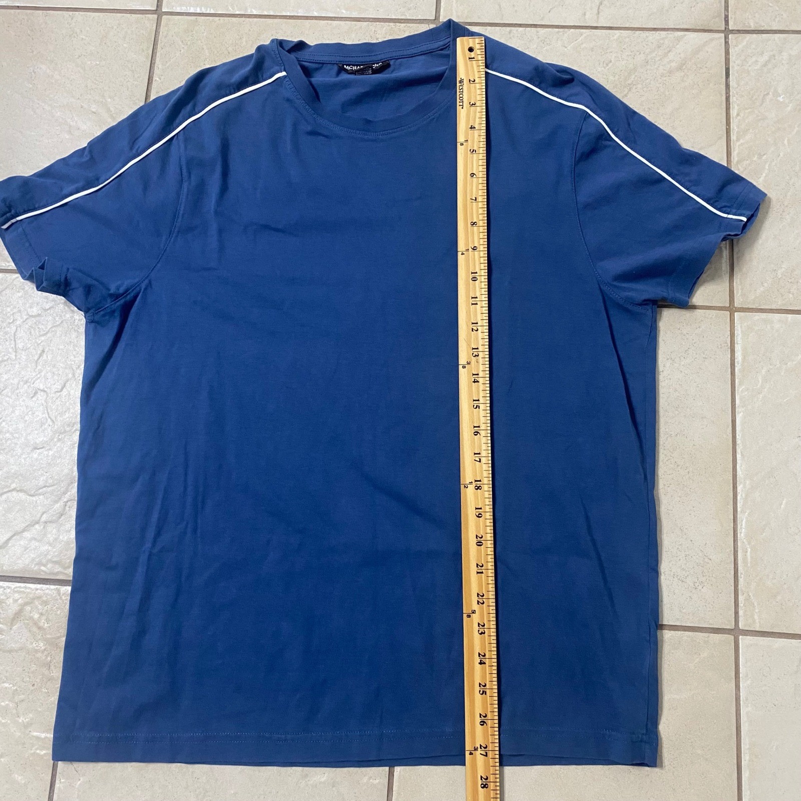 Michael Kors MK Mens Blue Crew Neck T Shirt With White Stripe Accent XL
