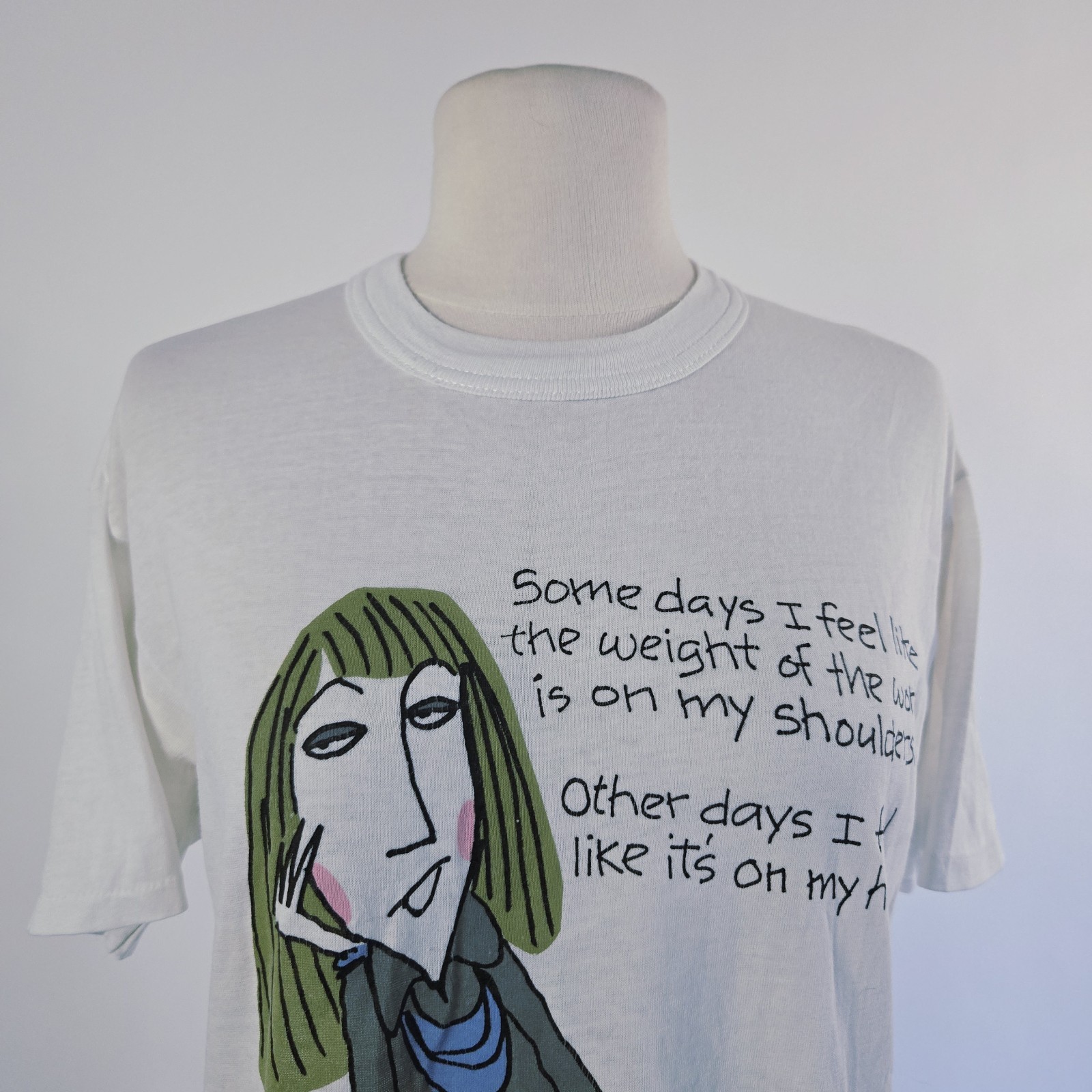 Vintage 90s Hallmark Shoe Box Woman Weight Of The World Funny Art T-shirt M / L
