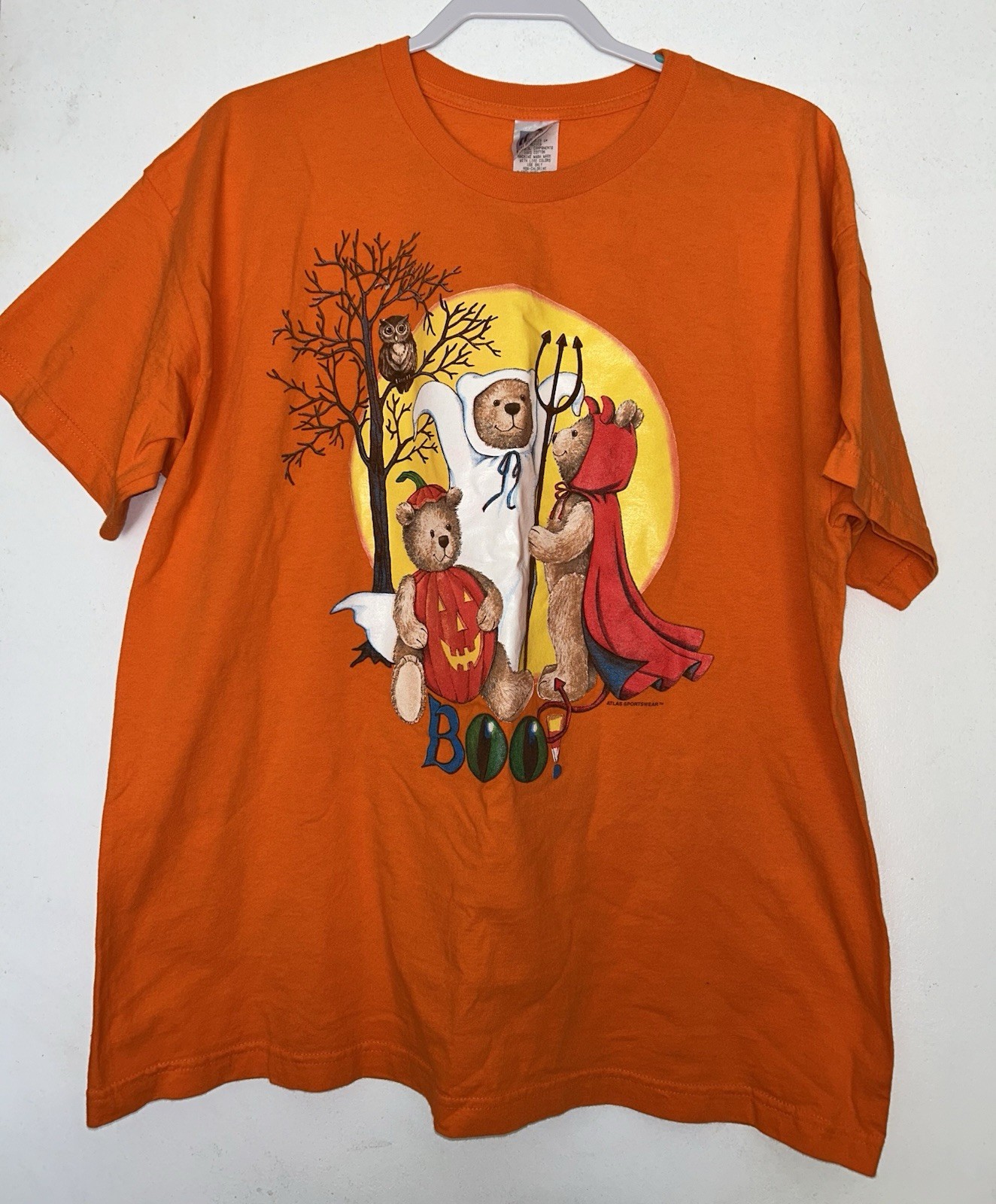 Vtg Tee Shirt Size XL Orange Teddy Bear Halloween Cute Print Atlas Top S/s