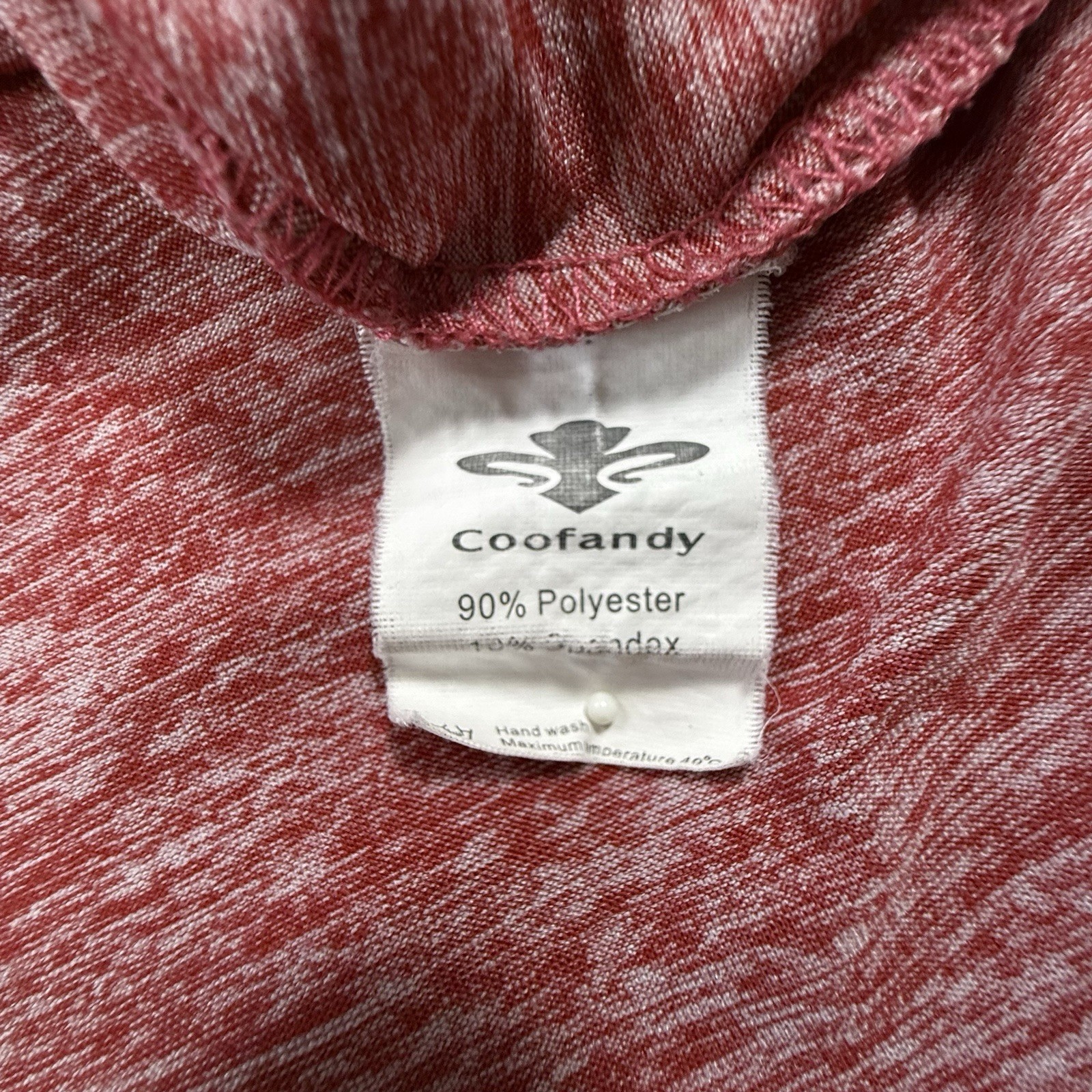 COOFANDY HEATHERED RED ACTIVEWEAR SHIRT, CHEST 39 IN, LENGTH 26 IN