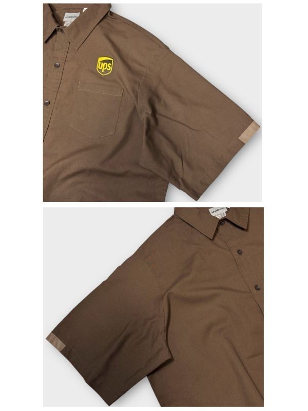 WEARGUARD UPS Logo Short Sleeve Work Shirt Brown L Uniform USA Vintage Used