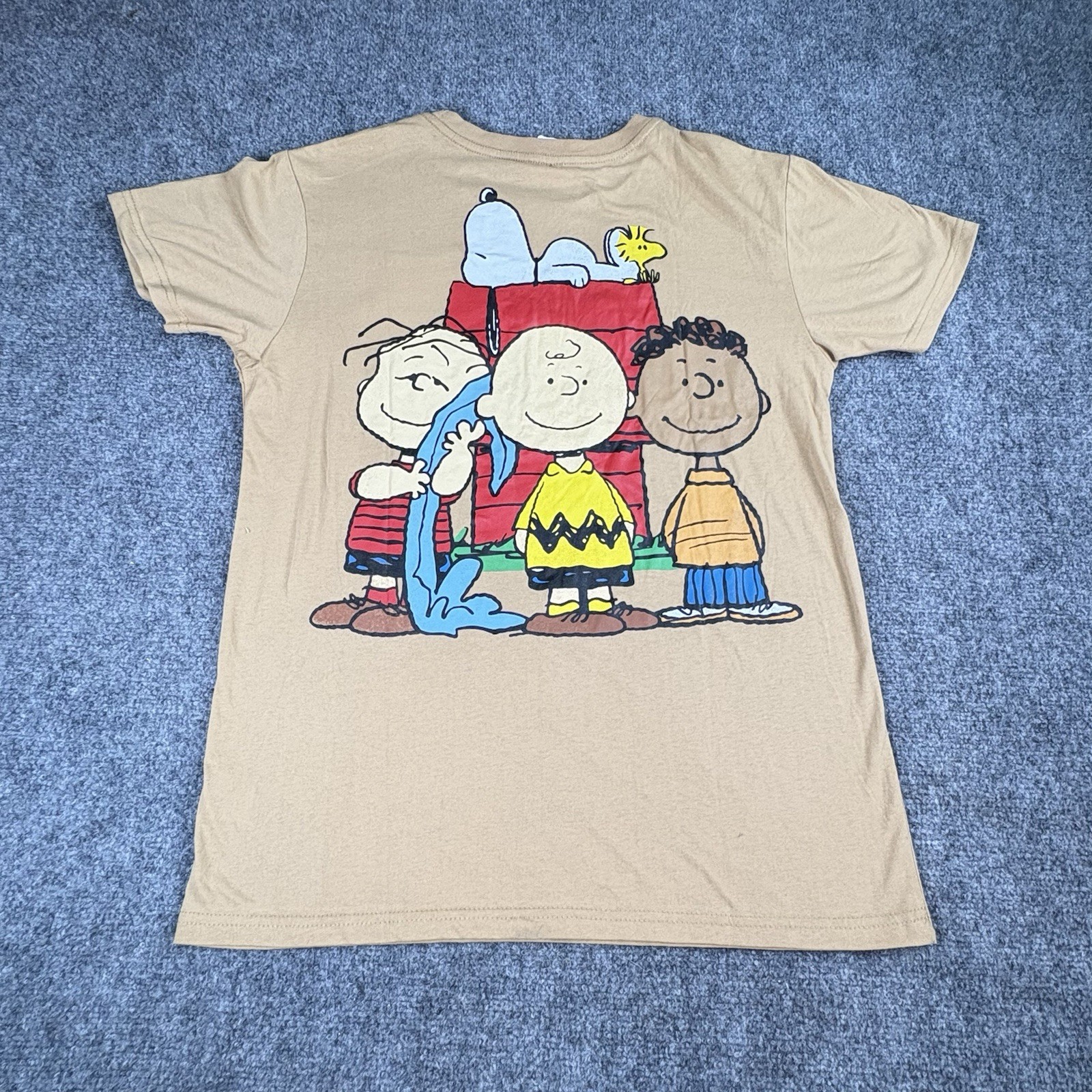 Peanuts Snoopy Doghouse Graphic T-Shirt Men L Tan Cartoon Y2K Retro Double Sided