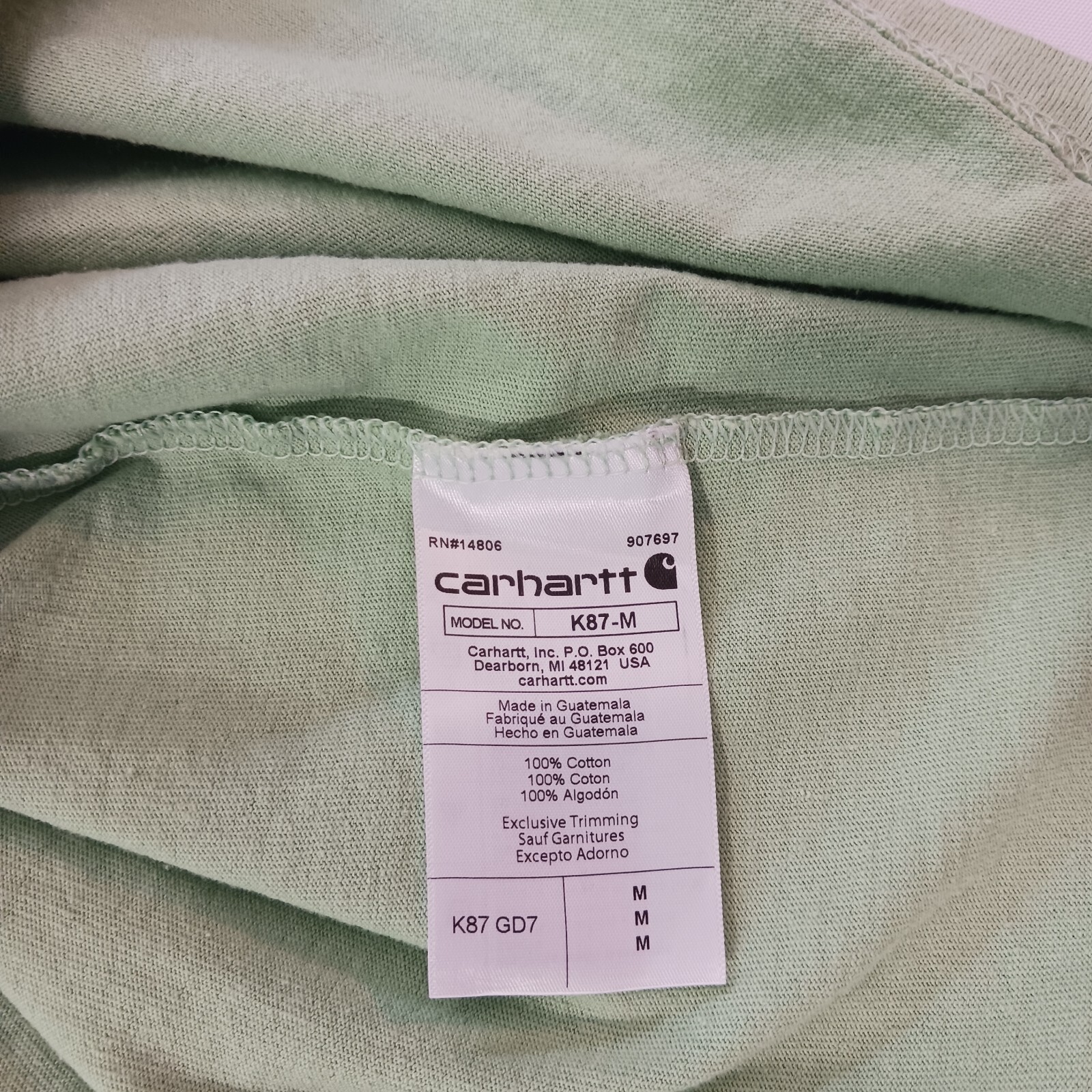 Carhartt Loose Fit K87-M Men’s Green Cotton T-Shirt Pocket Short Sleeve Size M
