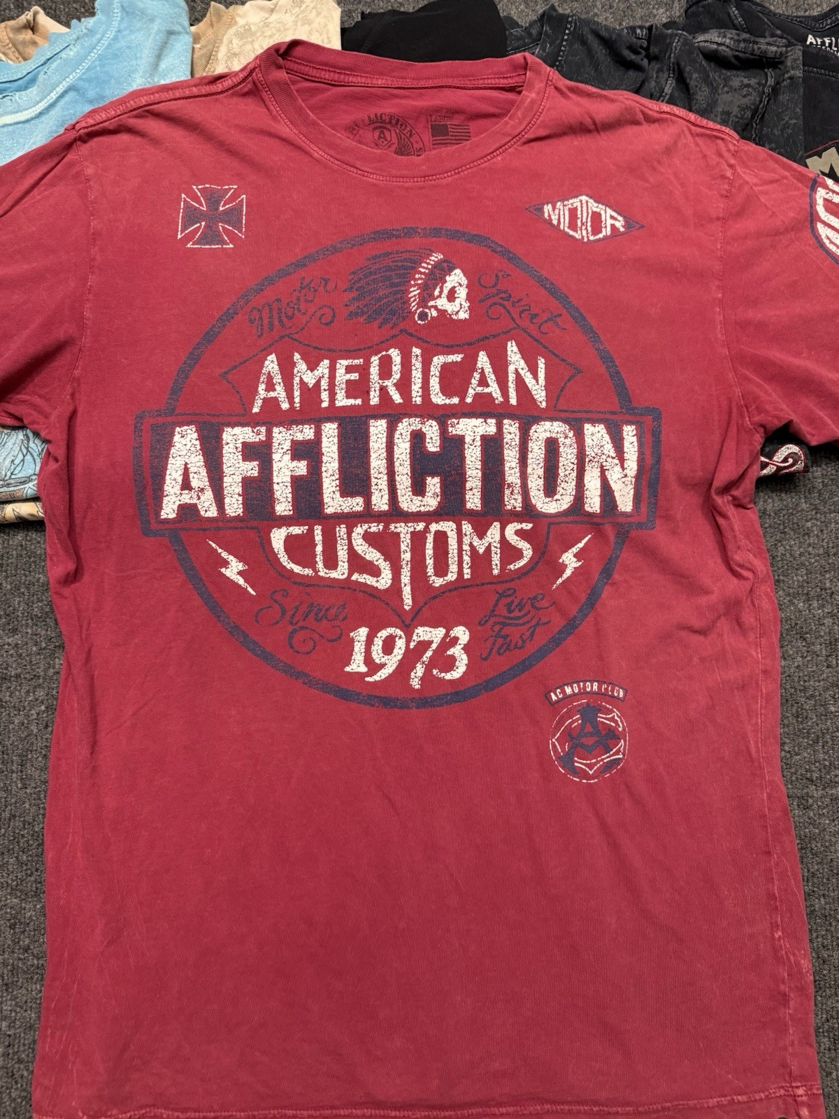 Lot 13 Affliction T-Shirts Mens Large Multi Colored Skulls Distressed Thin