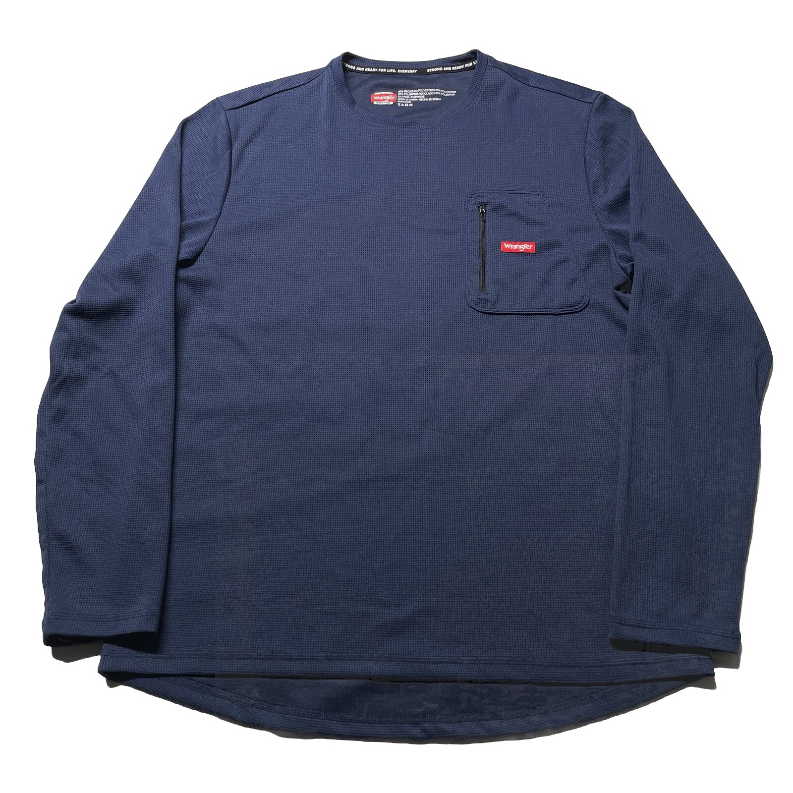 Wrangler Workwear Base Layer T-Shirt Mens XL Blue Zip Pocket Thermal Long Sleeve