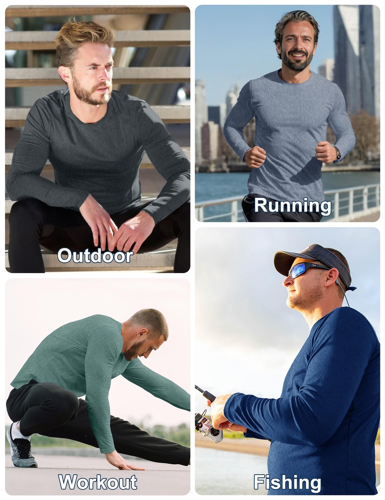7 Pack Men’s Quick Dry Long Sleeve Shirts Moisture Wicking UV UPF 50+ Sun Pro.