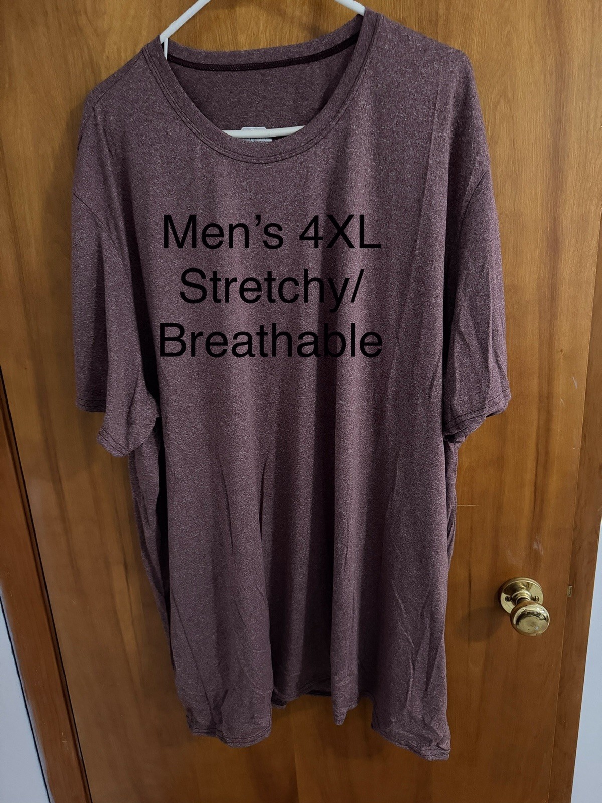 Men’s Burgundy Crew Neck Short Sleeve T-Shirt 4XL Stretch Breathable