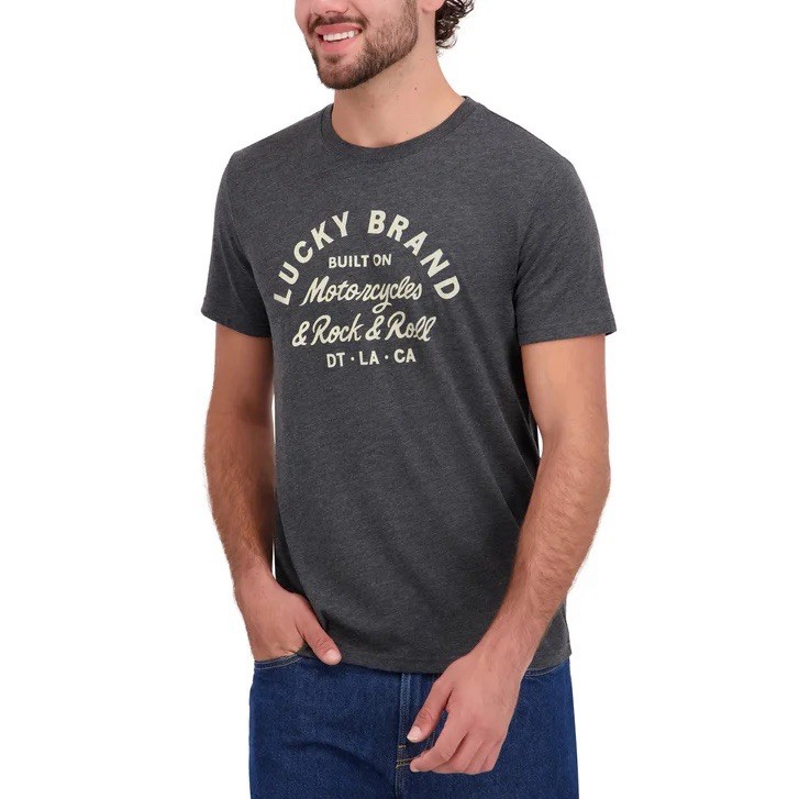 Lucky Brand New Mens T Shirt Large L Charcoal Gray/Black GraphicTee NWT