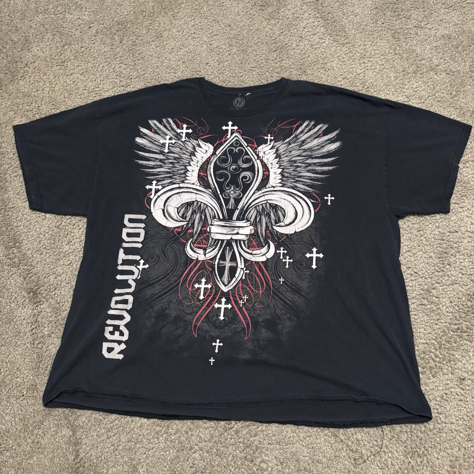 Y2K Revolution Grunge Cyber Skater Fleur De Lis Cross T-shirt 4XL