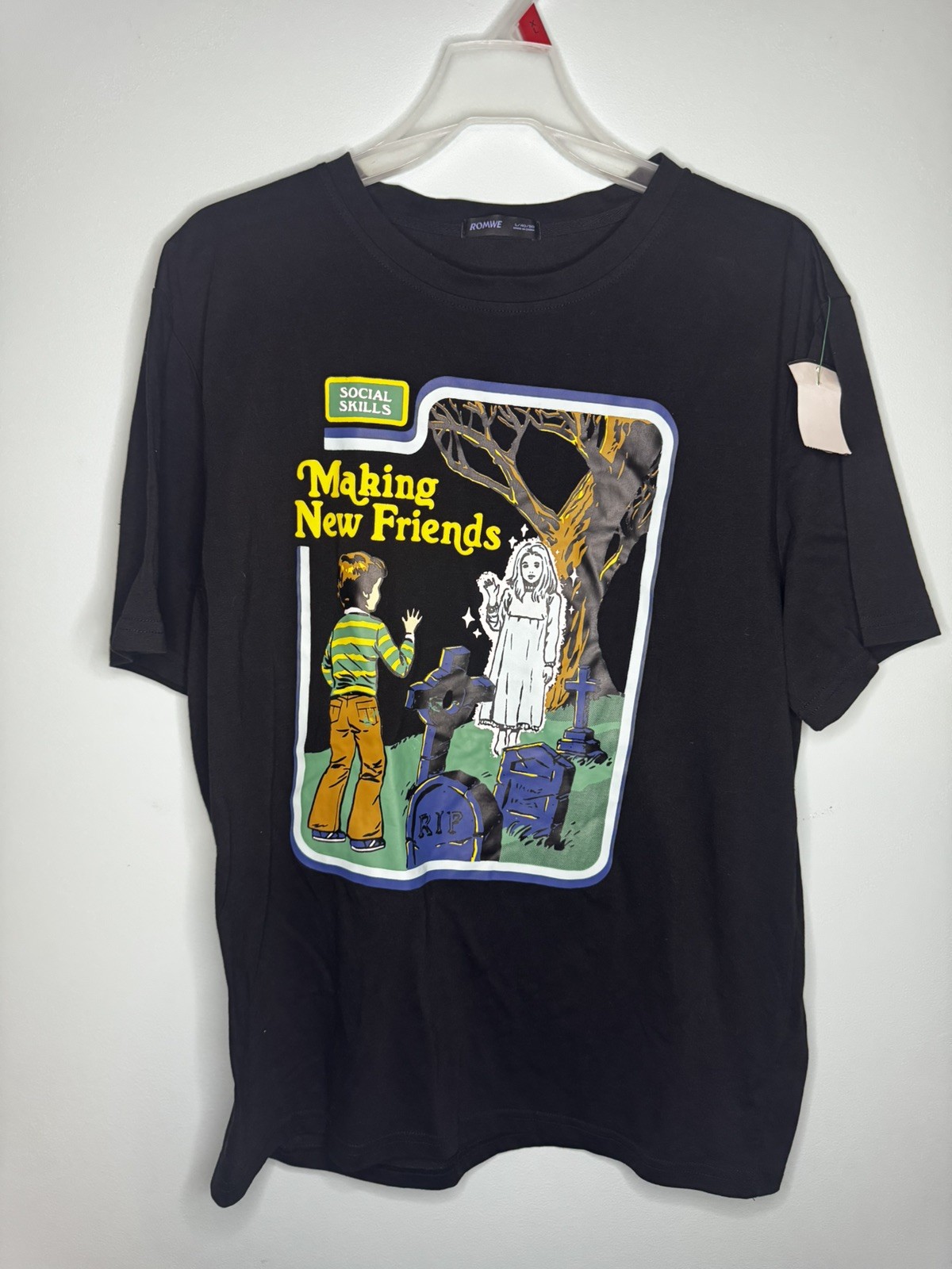 ROMWE T Shirt Mens Large Social Skills Making New Friends Graphic Funny Humor