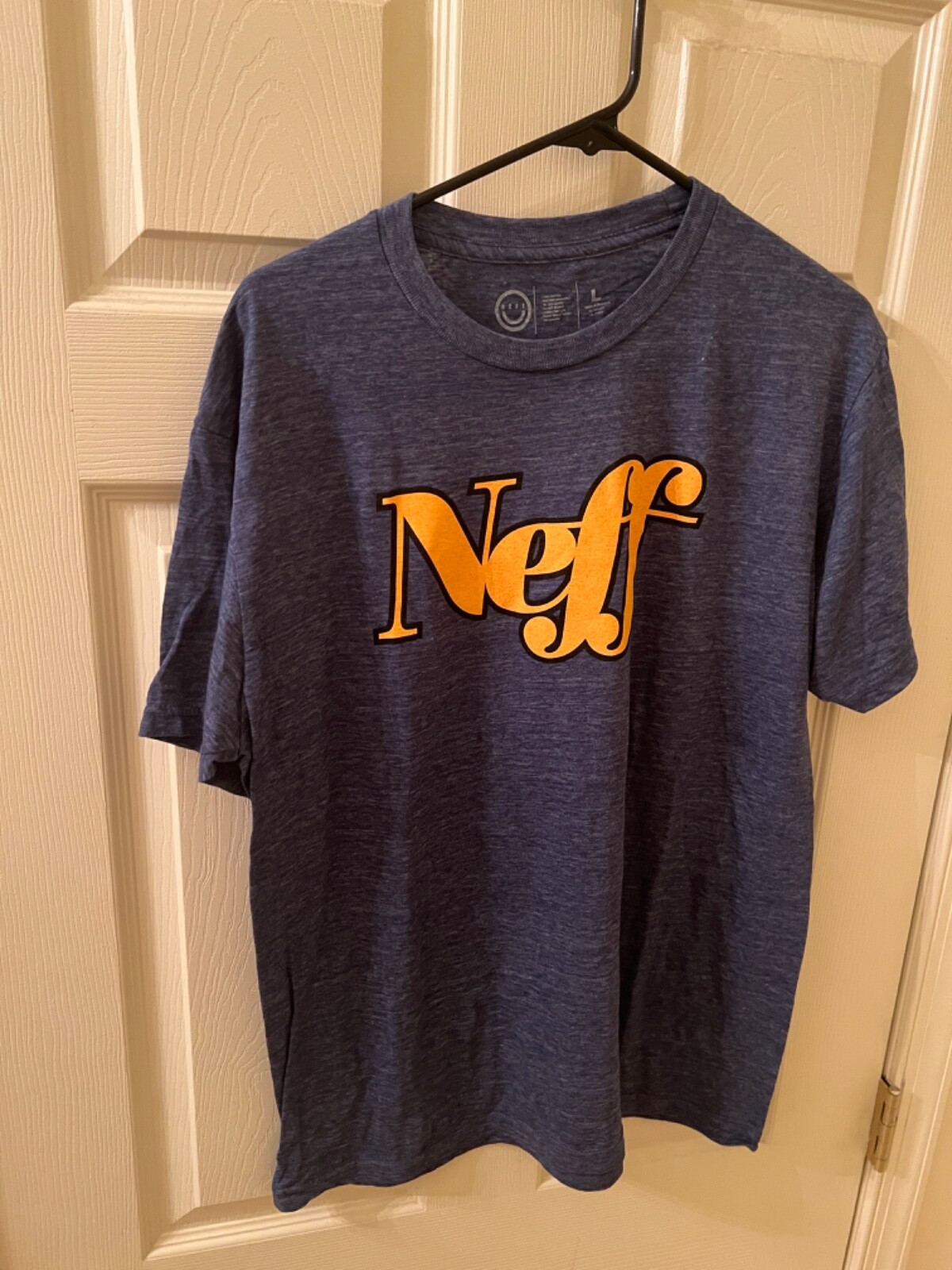 Neff T-Shirt Mens Size LARGE Short Sleeve Cotton Blue Heather Gold Logo (L) NWOT