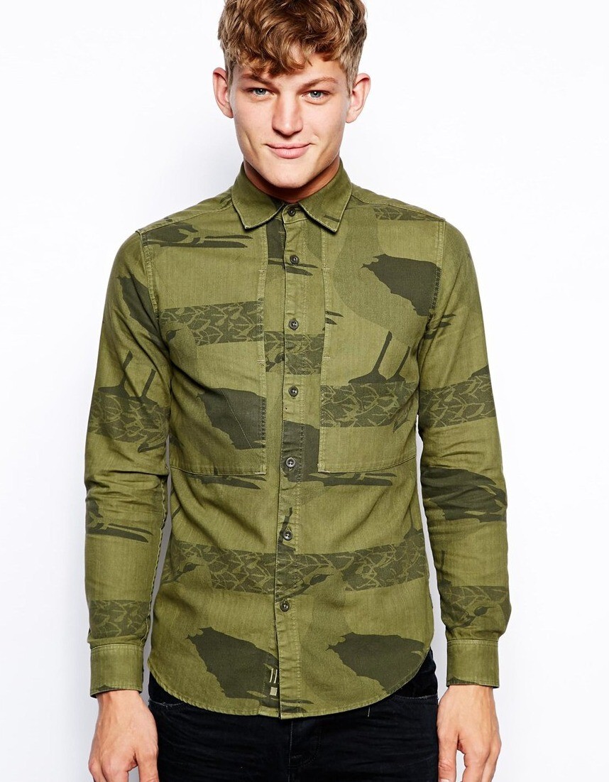 G Star RAW ISLANDER Albatross Repeat Print Shirt, Sage Green Size L BNWT $150