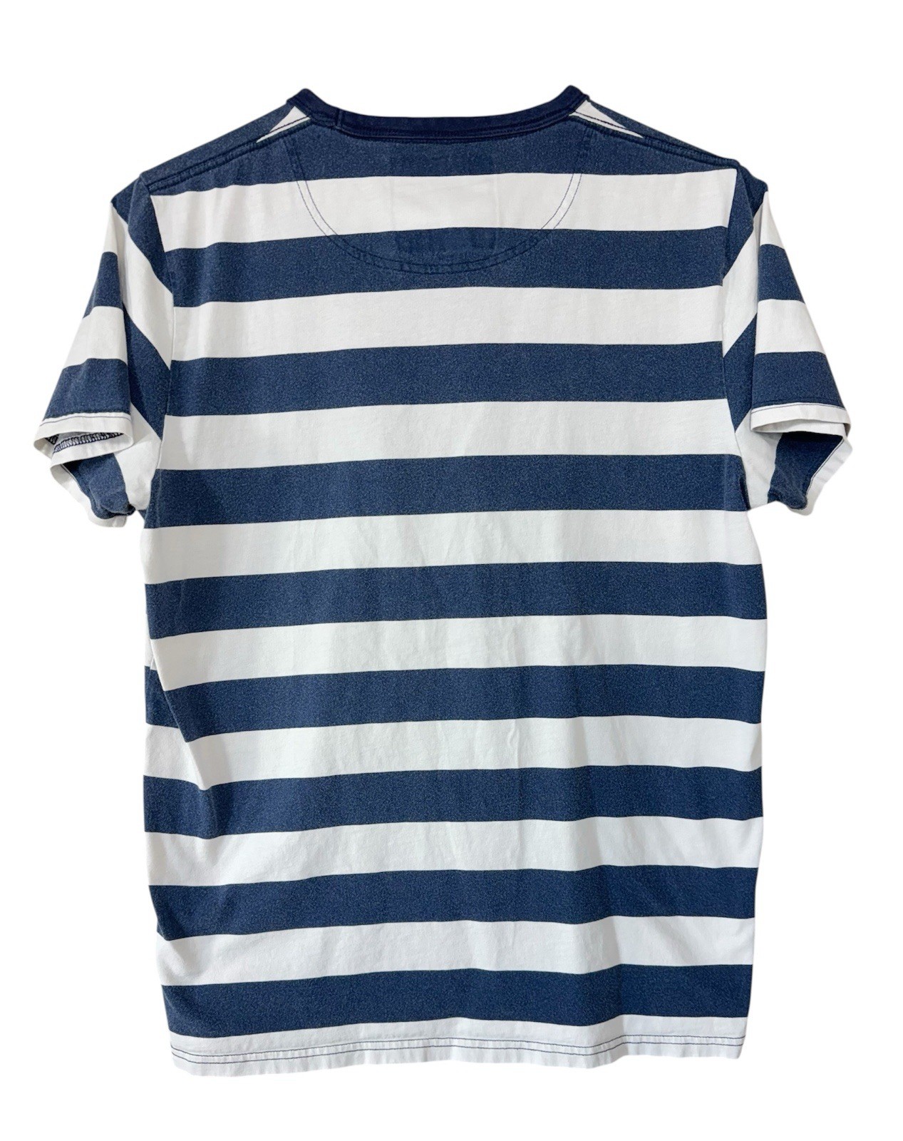 Hollister Men’s Navy Blue & White Striped Large T-Shirt Must Have Collection Y2K