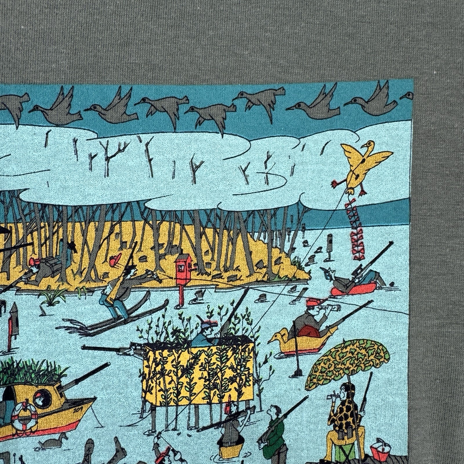 VTG 90s Duck Hunting Graphic T Shirt Single Stitch USA Humor Outdoor Rifle Large