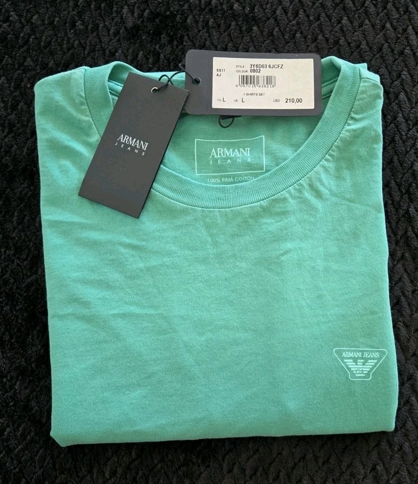 Armani Jeans 100% Pima Cotton Green T-shirt Large Brand New With Tags