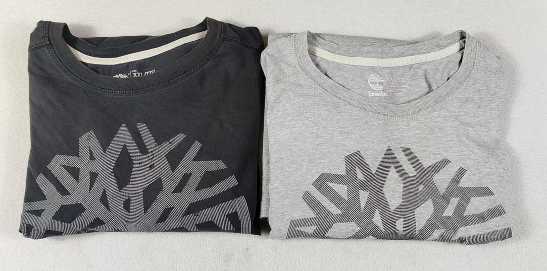 Timberland Shirt Mens 2XL Lot 2 Gray Black Tree Logo Graphic Tee Tagless Organic