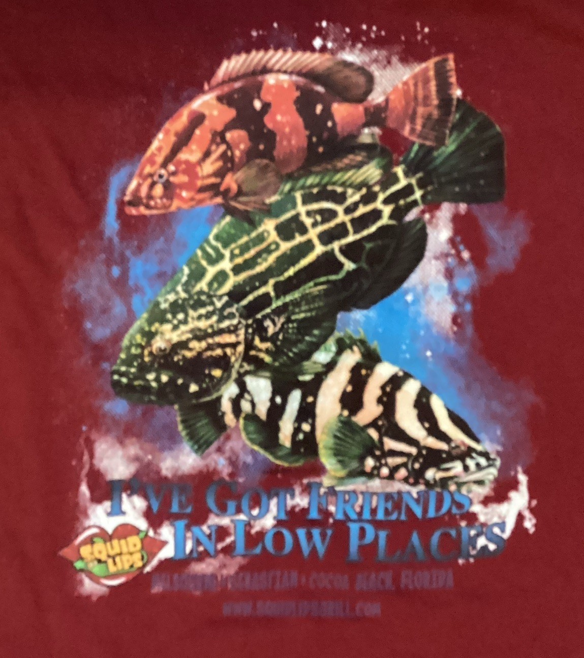 Squid Lips Overwater Grill Maroon Graphic T Shirt XL Florida Grouper Graphic