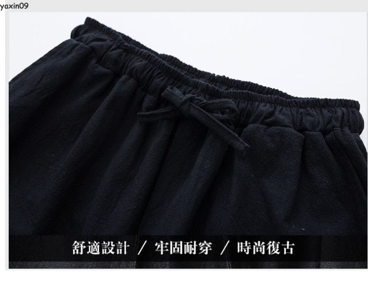 Men Cotton Linen Han Fu Summer Casual T-Shirt and Pants Outfits Sets Tang Suit