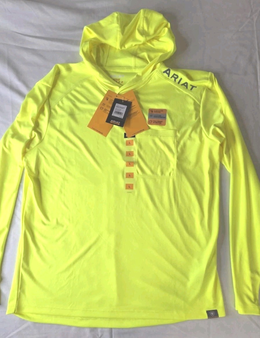 Ariat Rebar Safety UPF 50 Sunblocker Hooded T Shirt Climate Cooling NEW