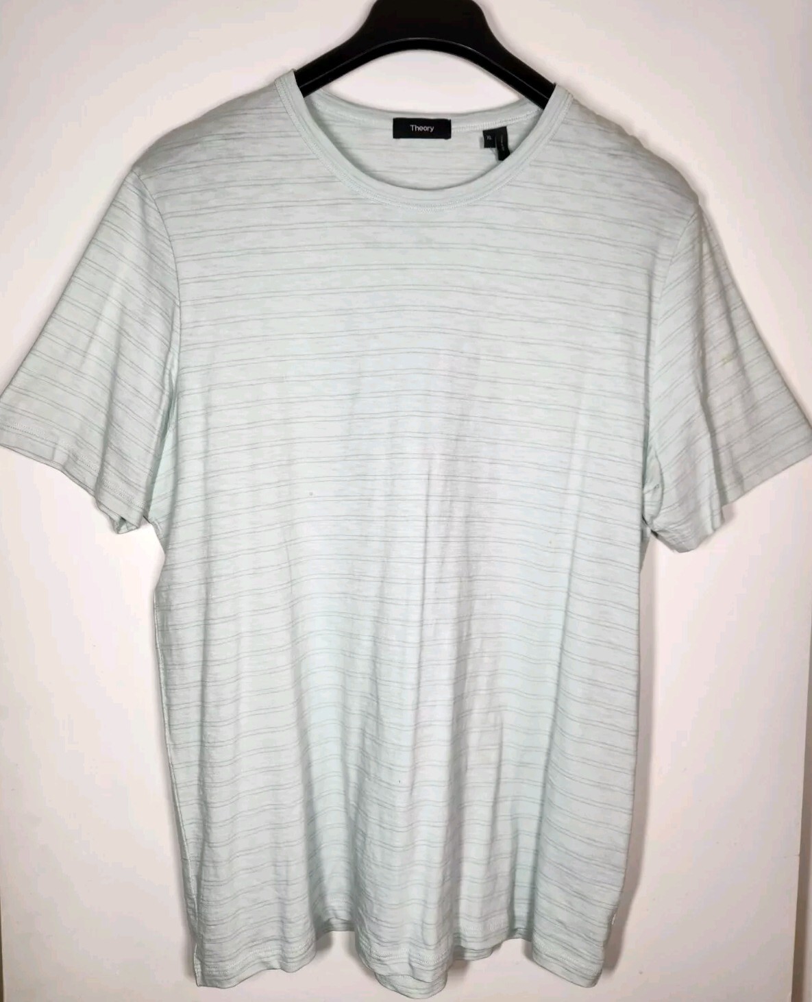 NWT $79 Theory Men’s Microstripe Short Sleeve Crew Tshirt Mint Green Size XL