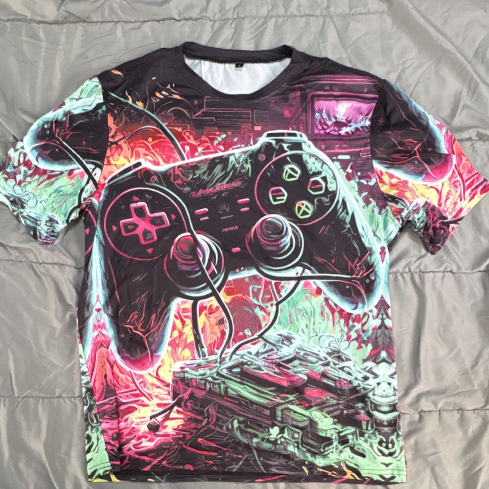 Multicolor Polyester Elastane Graphic Short Sleeve T-Shirt M Gaming #077 A2