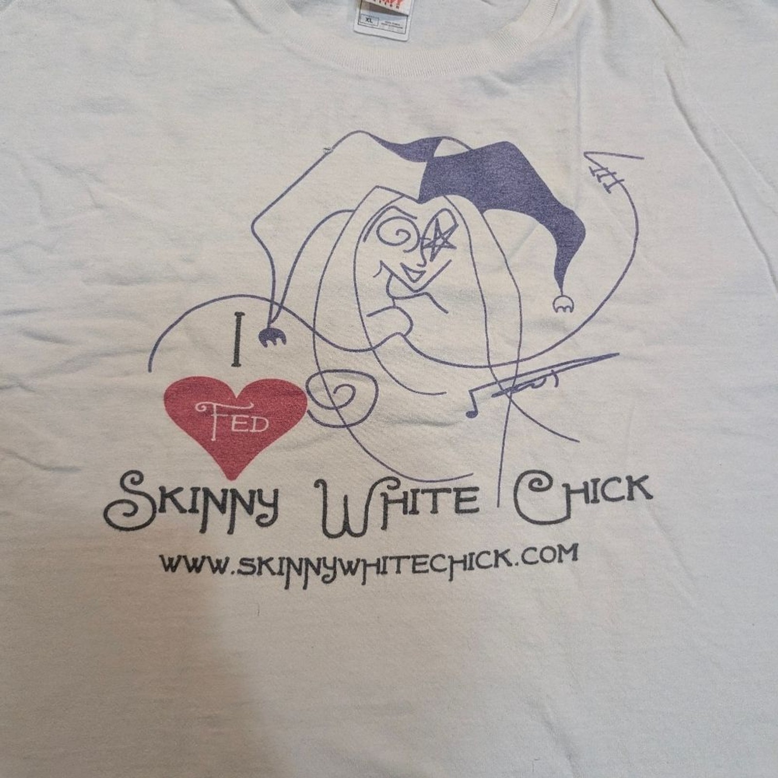 Y2K Fruit Of The Loom Men’s XL I Heart Skinny White Chick Shirt