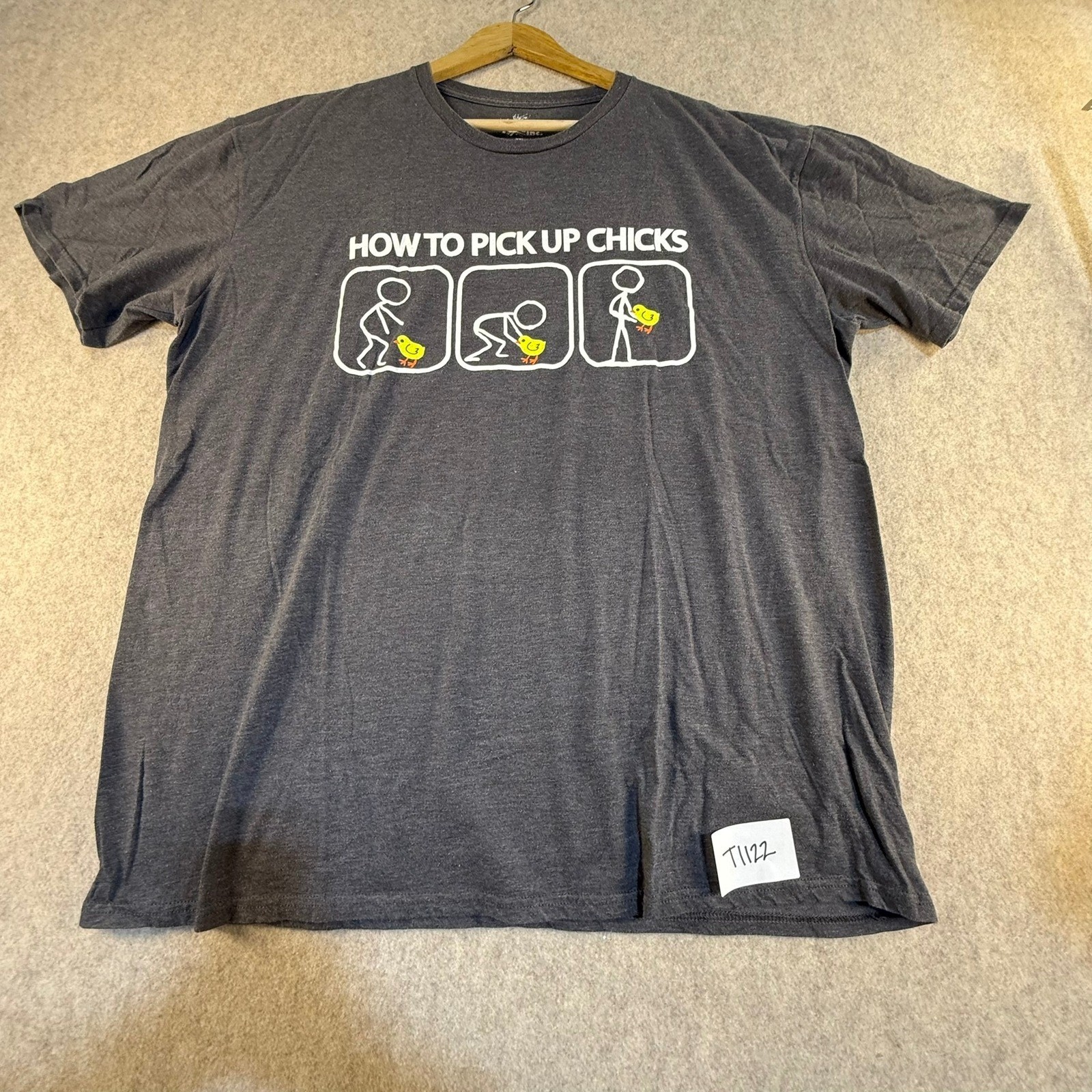 INK Mens XXL How To Pick Up Chicks Graphic T-Shirt Charcoal Grey Funny Humor Tee