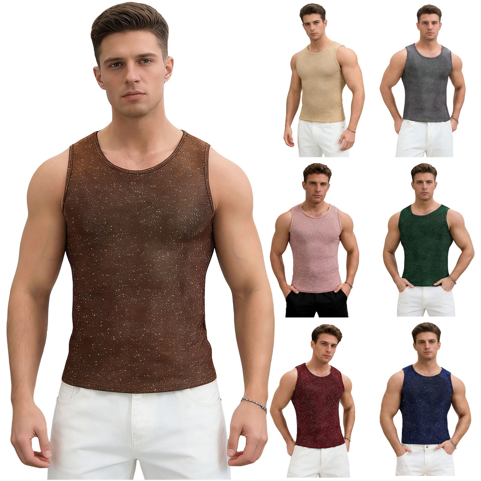 Men T-shirt Carnivals Top Daily Vest Steampunk Party Sleeveless Casual Shiny