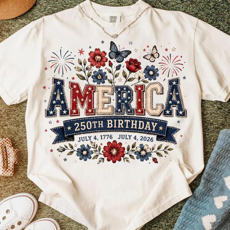 America 250 Floral Graphic Shirt Patriotic Wildflower July 4th Tee