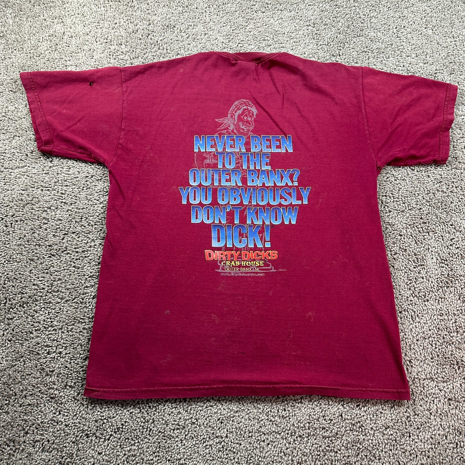 Dirty Dicks Crab Shack Shirt Mens Medium Red Blue Dont Know Dick THRASHED FLAW