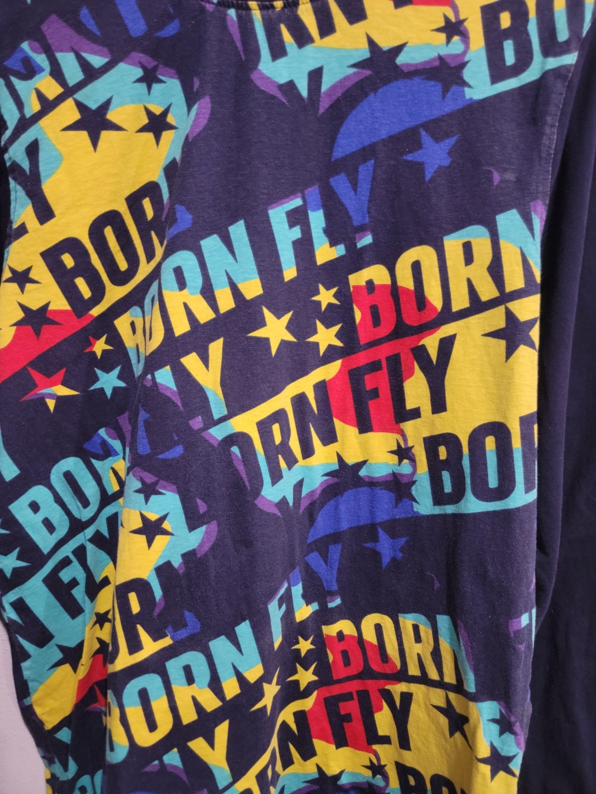Born Fly Graphic All Over Logo Print Long Sleeve T-shirt Multicolor Urban Sz L
