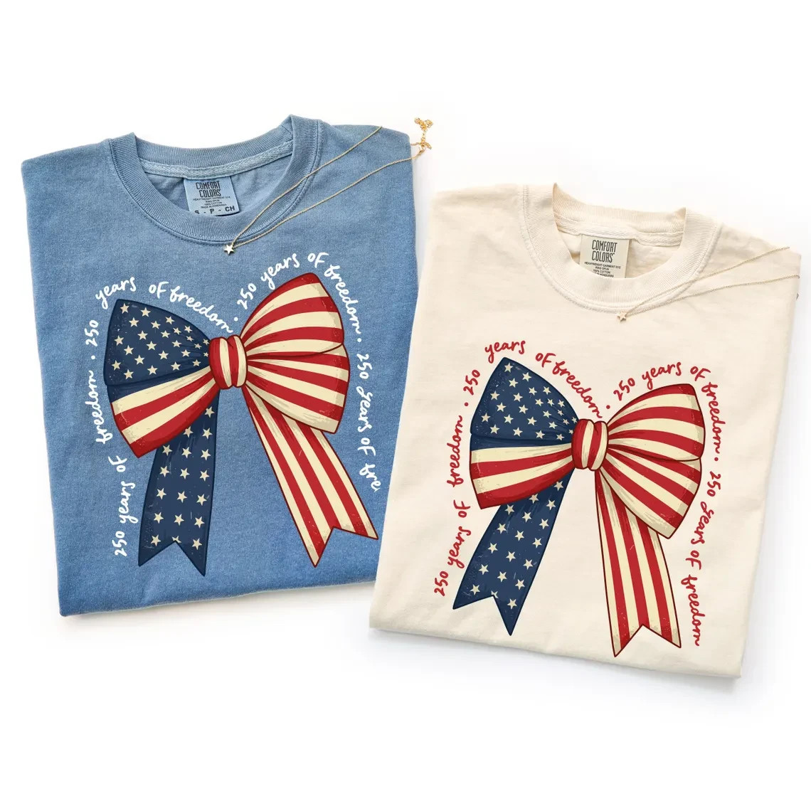 Comfort Colors Patriotic Bow Shirt Coquette 250 Years Of Freedom 4th of July Tee