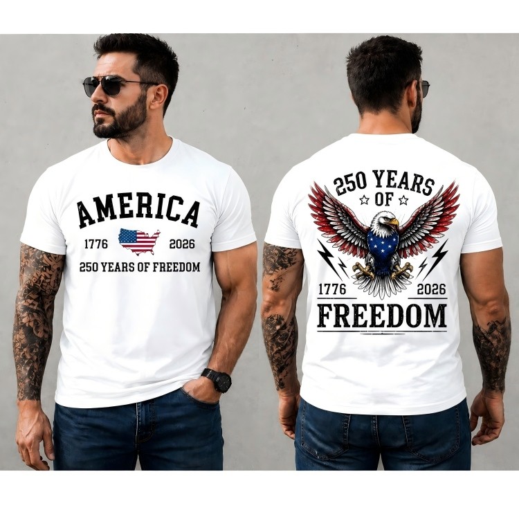 America 250th Anniversary 2 Sides Shirt Bald Eagle Patriotic USA 1776-2026 Tee