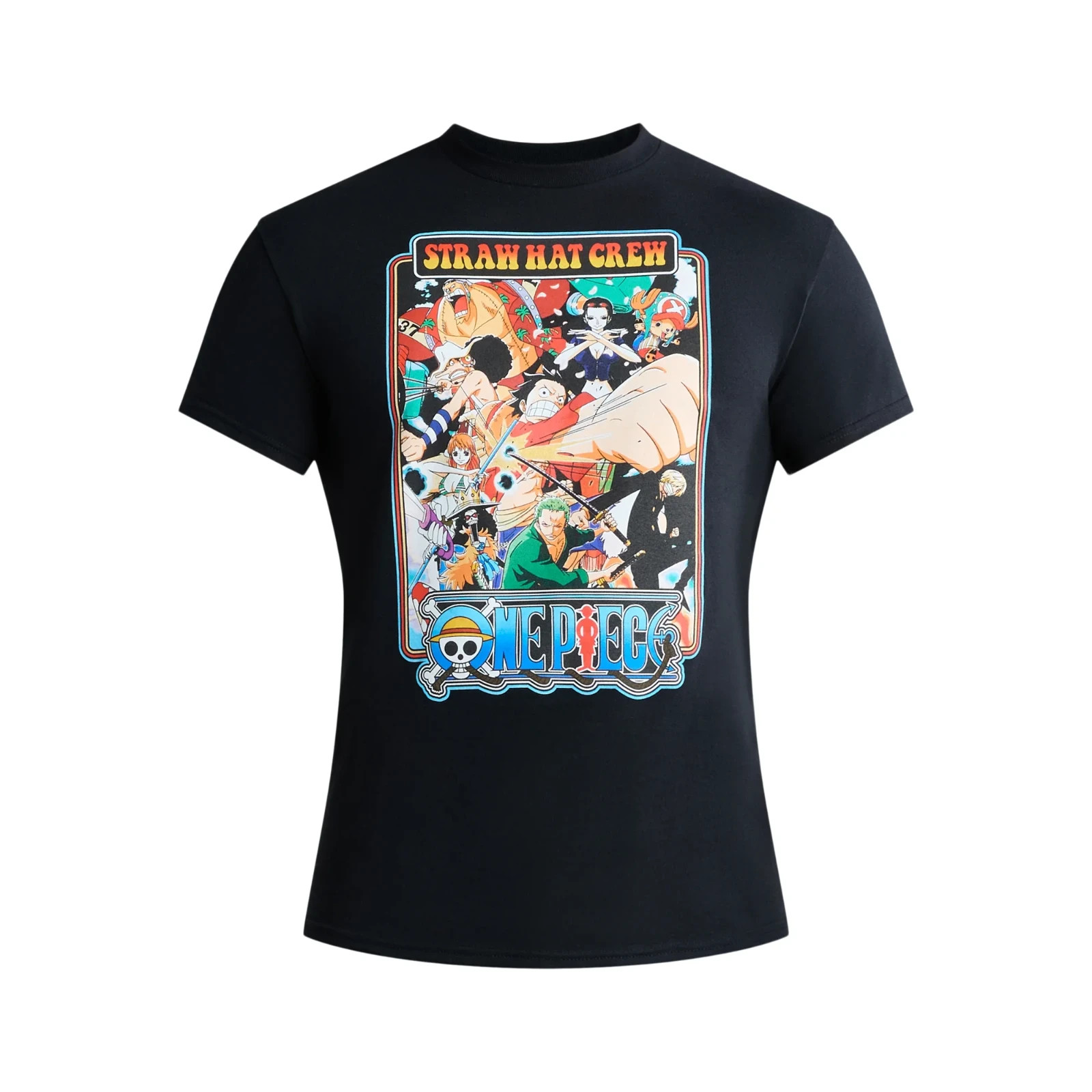 Mens One Piece Straw Hat Crew Short Sleeve T Shirt Black Anime XXX-Large 3X 3XL
