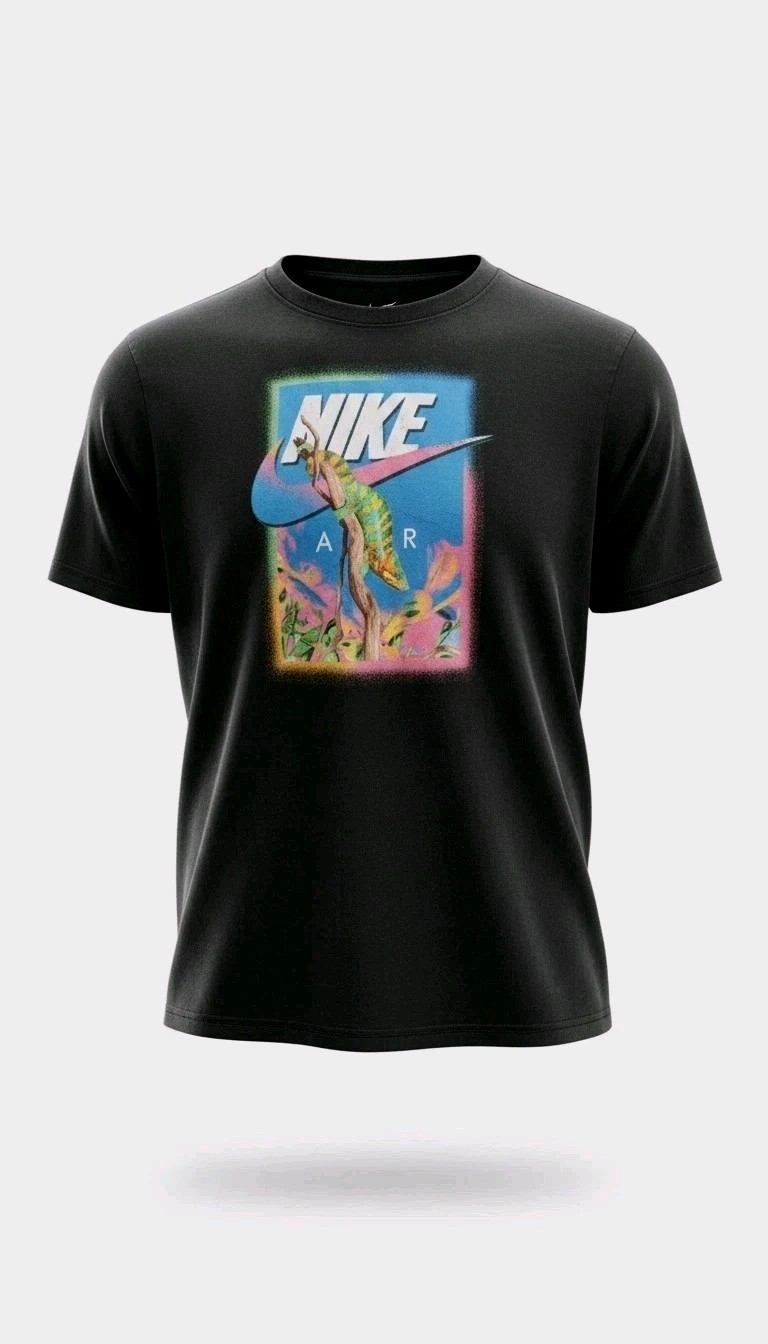 Nike Air Men’s Medium Black Lizard T-Shirt – Rare Vibrant Graphic🦎