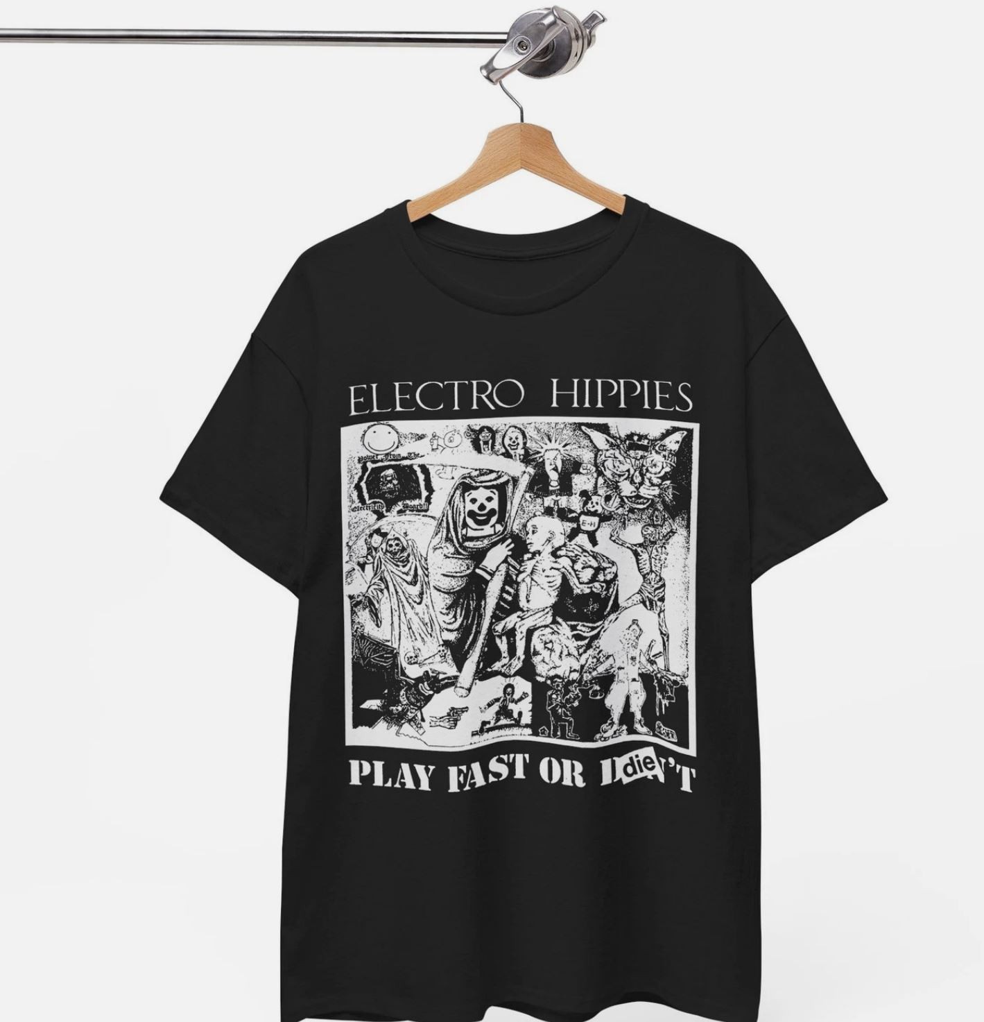 Electro Hippies T-Shirt ‘Play Fast Or Die’ Gothic Deathrock Goth Post Punk Music